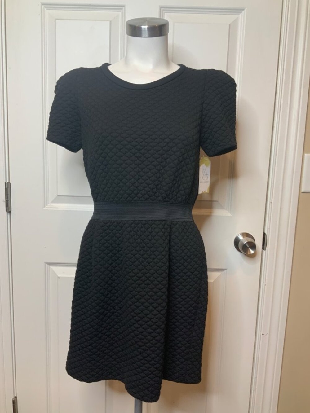 Sandro Black Quilted Short Sleeve Mini Dress, Size 2